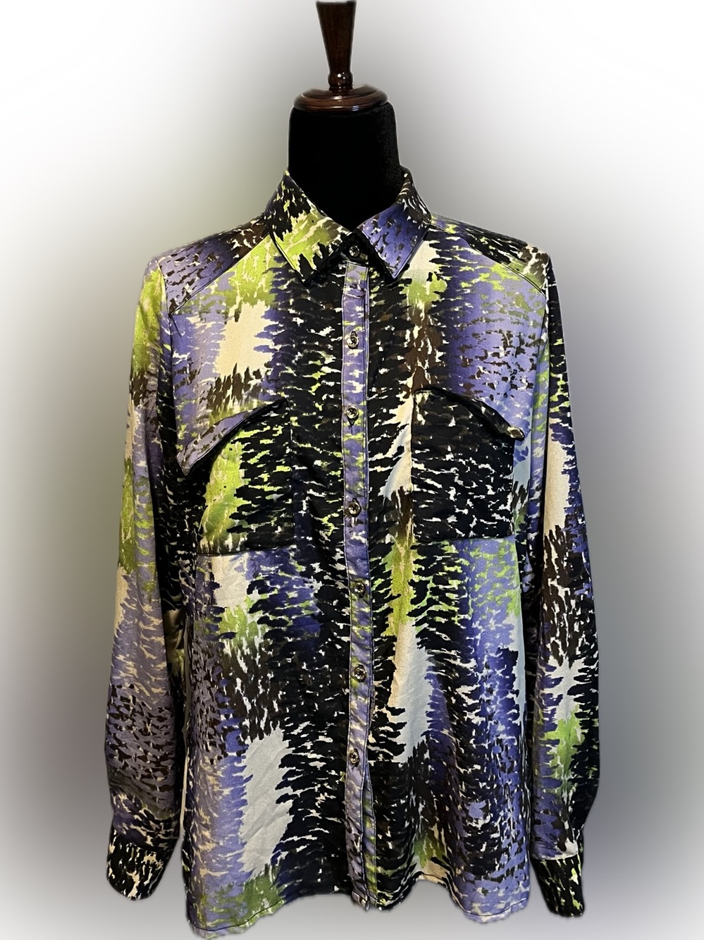 Democracy Abstract Button-Up Long Sleeve Blouse size S